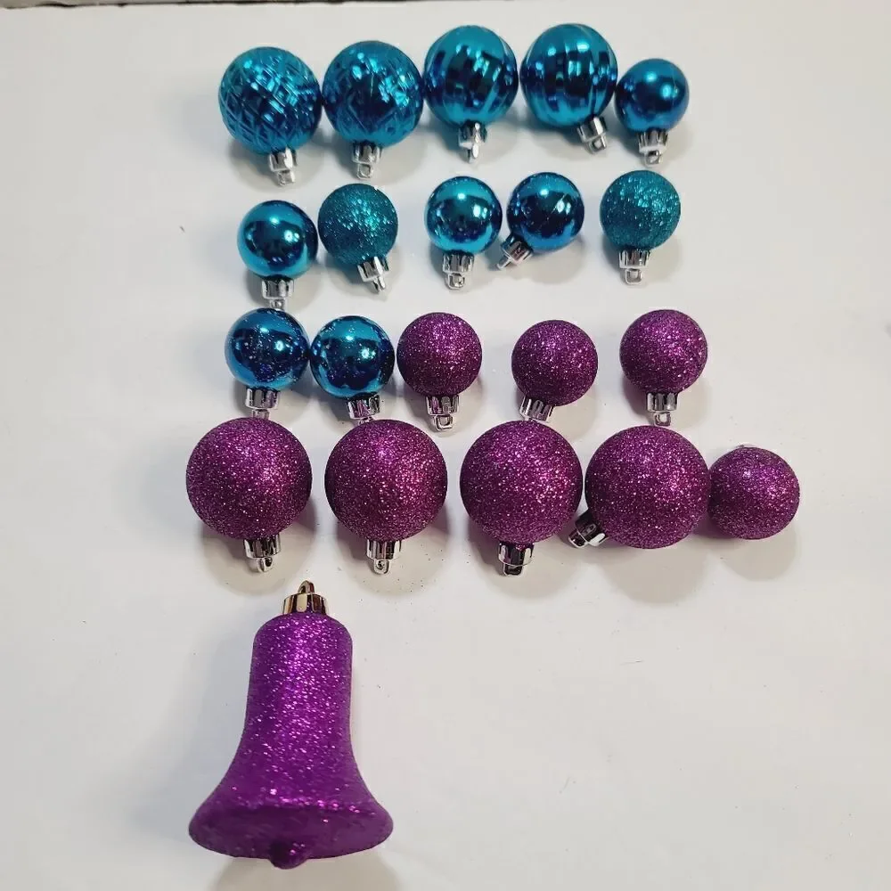 Purple and Blue Glitter Lot of 21 Christmas Tree Ornaments